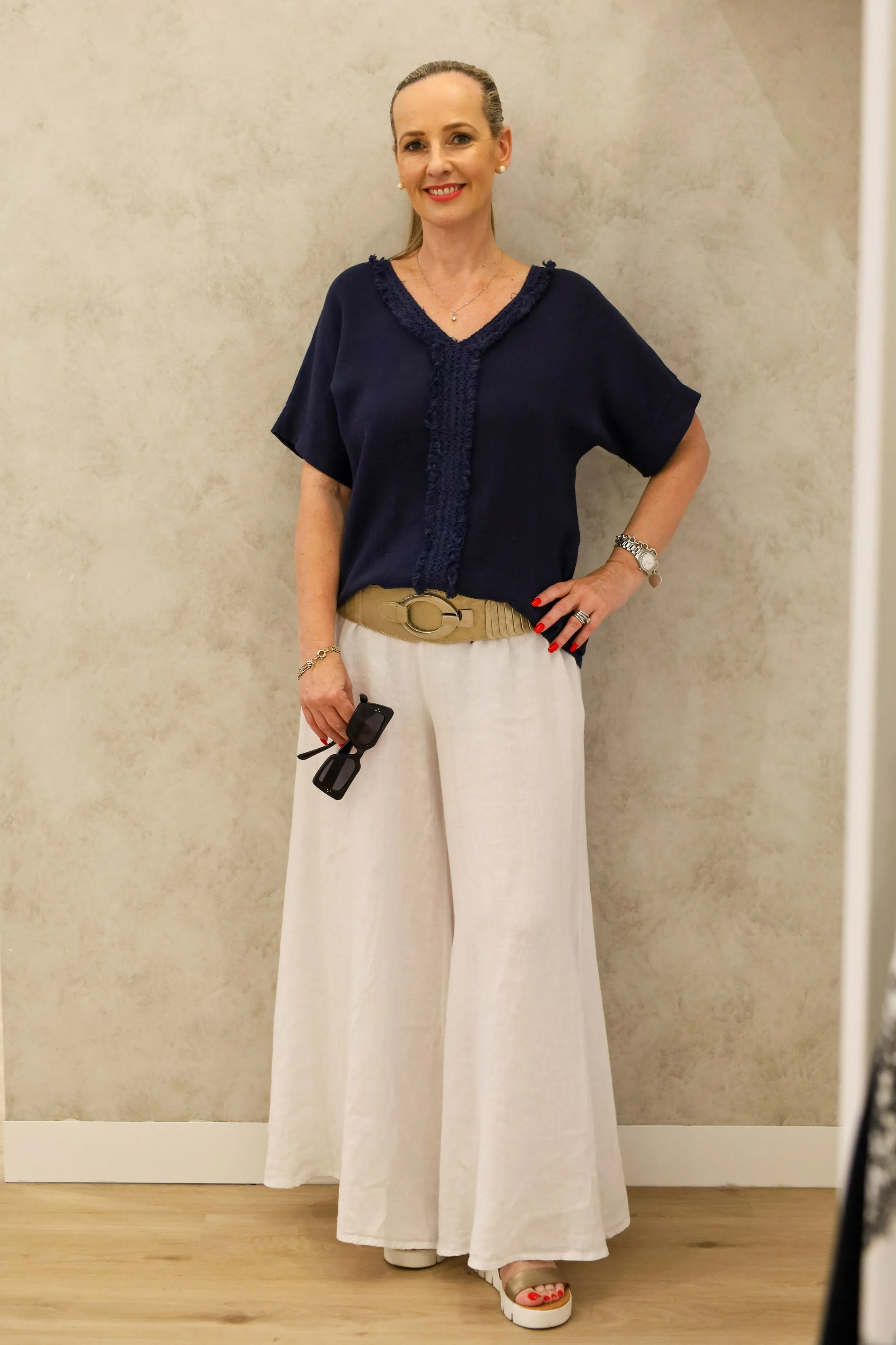 Haleigh Linen Top in Navy