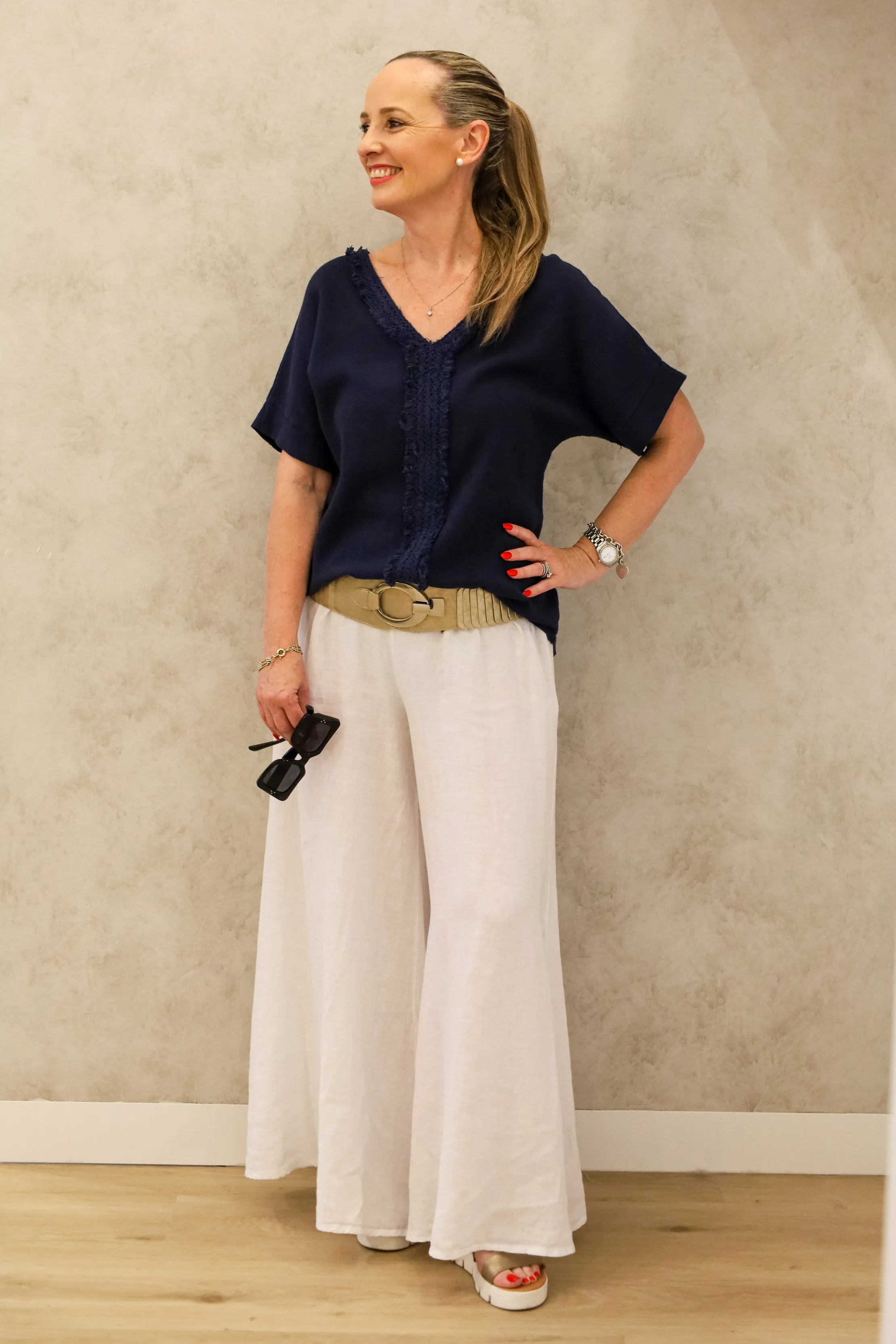 Haleigh Linen Top in Navy
