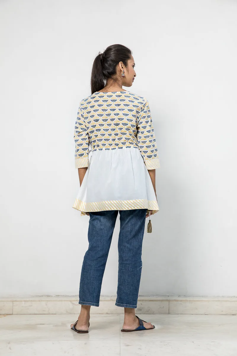 Hand Block printed Cotton Top with gathers and drawstring