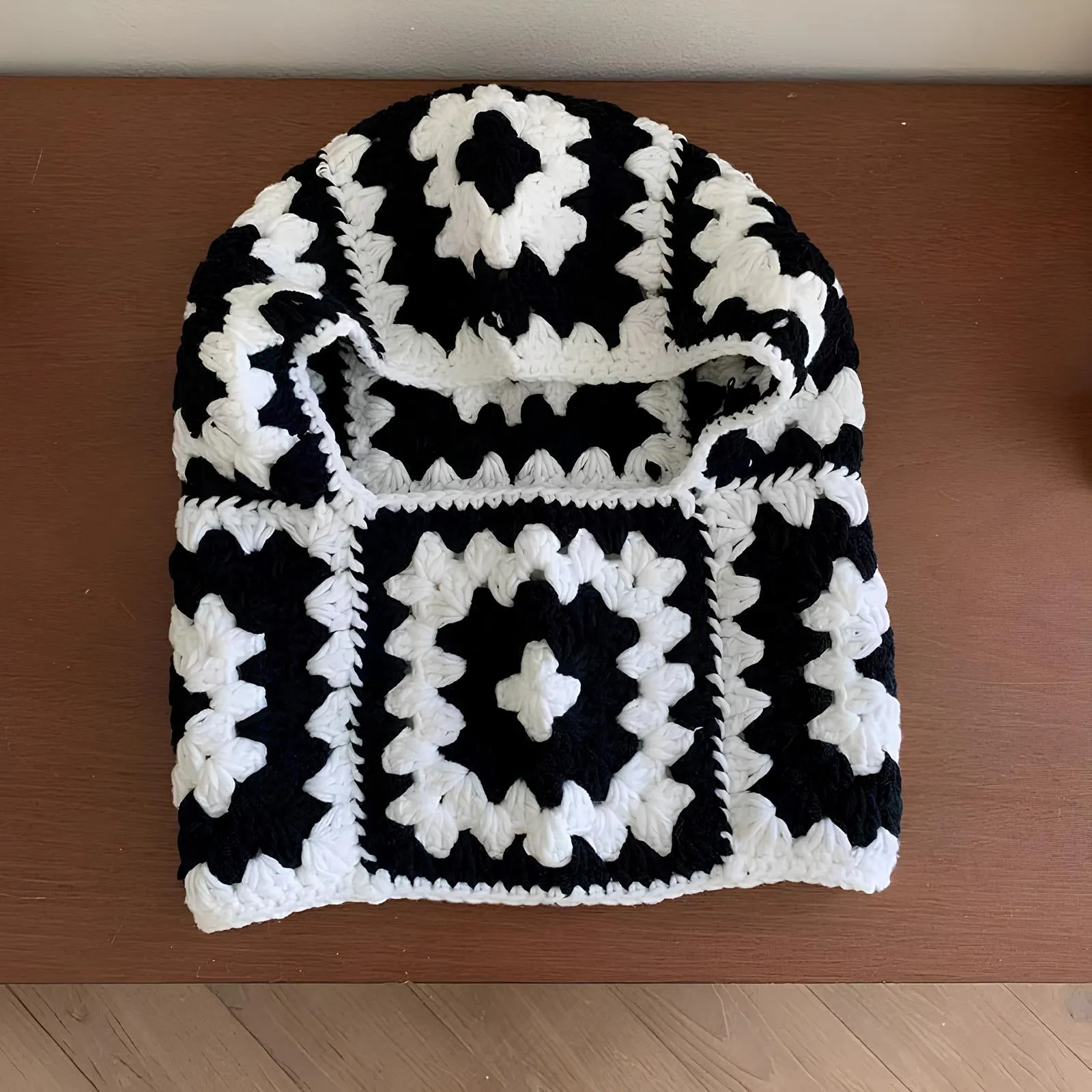 Handmade Crochet Floral Knitted Balaclava – Cozy & Retro Winter Essential