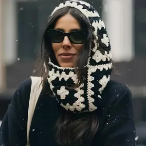 Handmade Crochet Floral Knitted Balaclava – Cozy & Retro Winter Essential