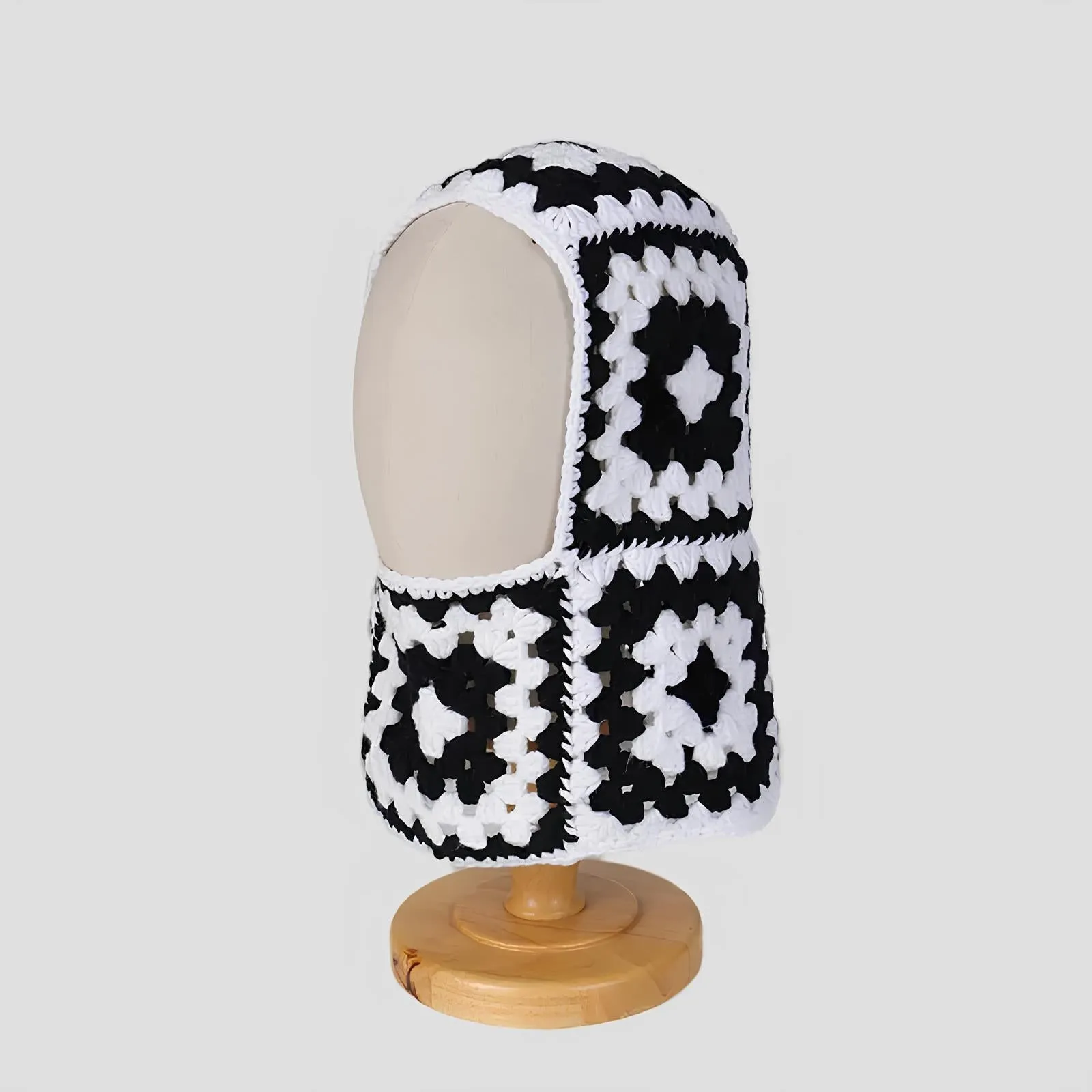 Handmade Crochet Floral Knitted Balaclava – Cozy & Retro Winter Essential