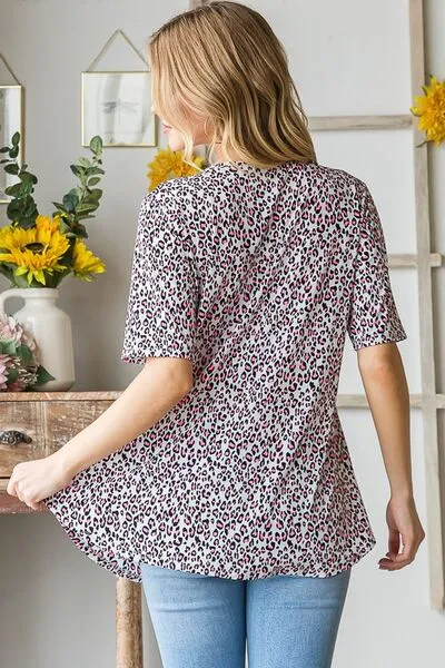 Hazel Blues® | Heimish Short Sleeve Crisscross Animal Babydoll Top