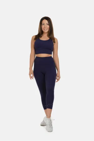 High Rise Laser 7/8 Navy Leggings