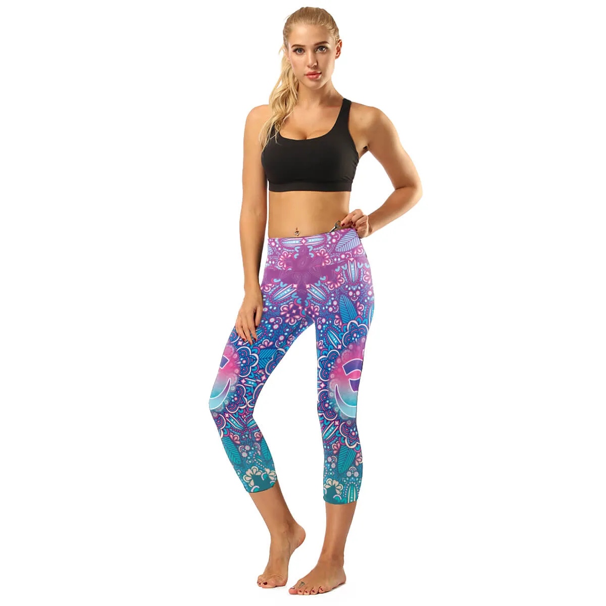 High Rise OM Capris | Pink Mix Blue