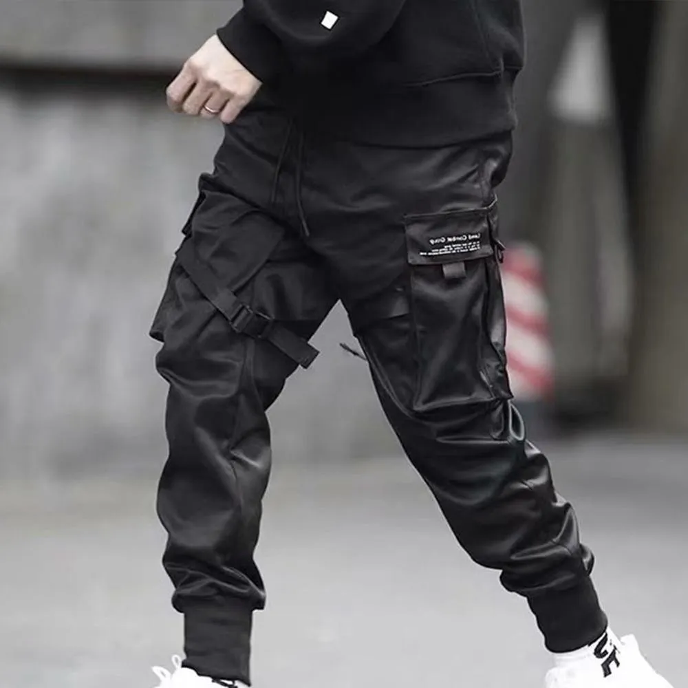 Hip Hop Boy Multi-pocket Elastic Waist Design Punk Casual Trousers Jogger Harem Pant Men Street wear Male Dancing Black Pant