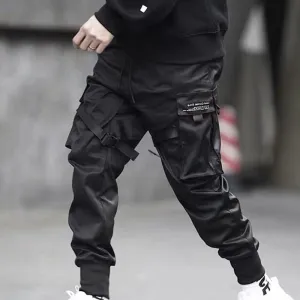 Hip Hop Boy Multi-pocket Elastic Waist Design Punk Casual Trousers Jogger Harem Pant Men Street wear Male Dancing Black Pant