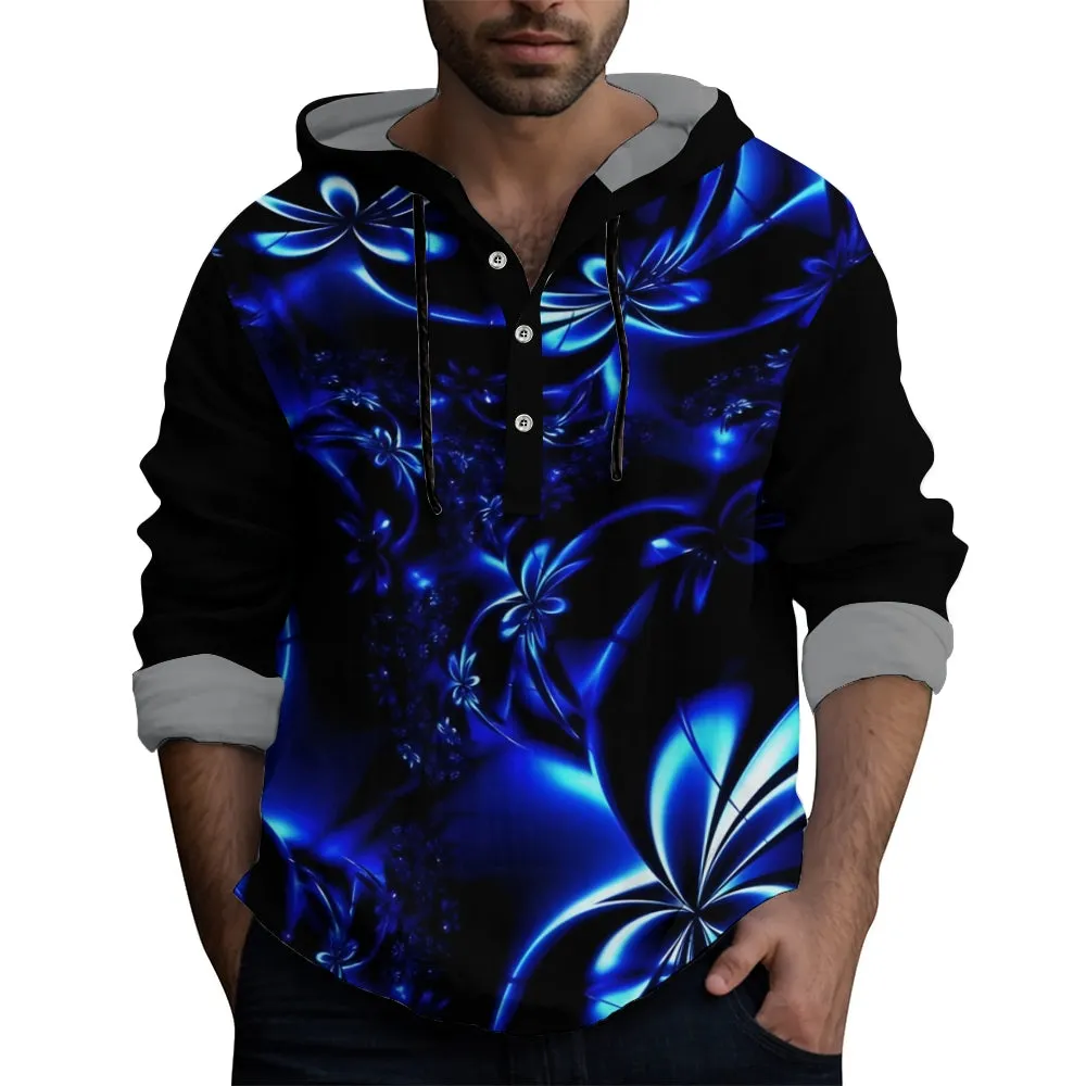 Hooded half-open long-sleeved shirt