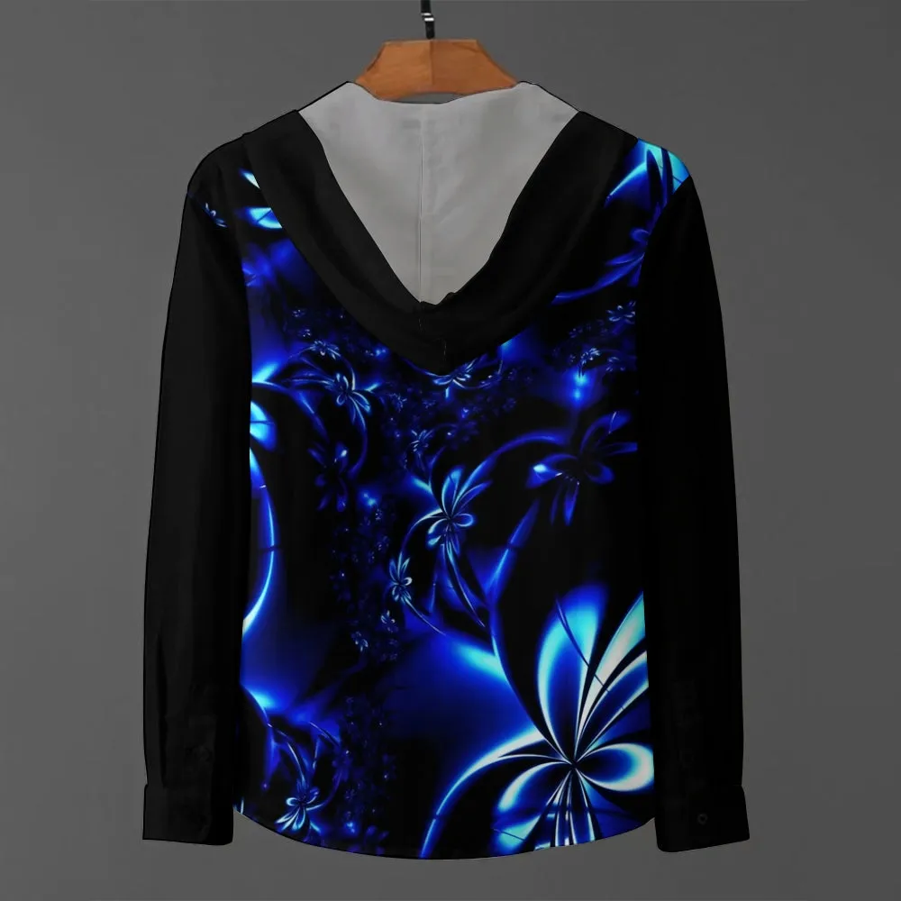 Hooded half-open long-sleeved shirt