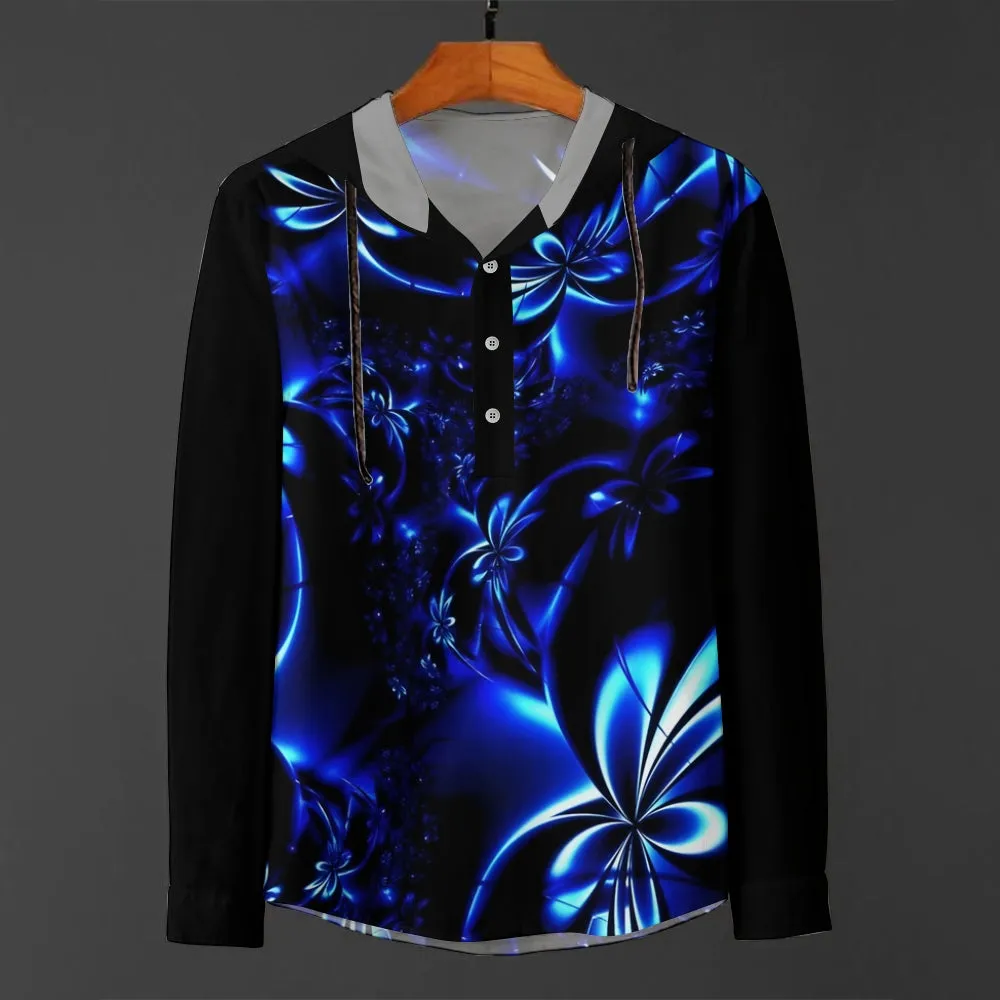 Hooded half-open long-sleeved shirt