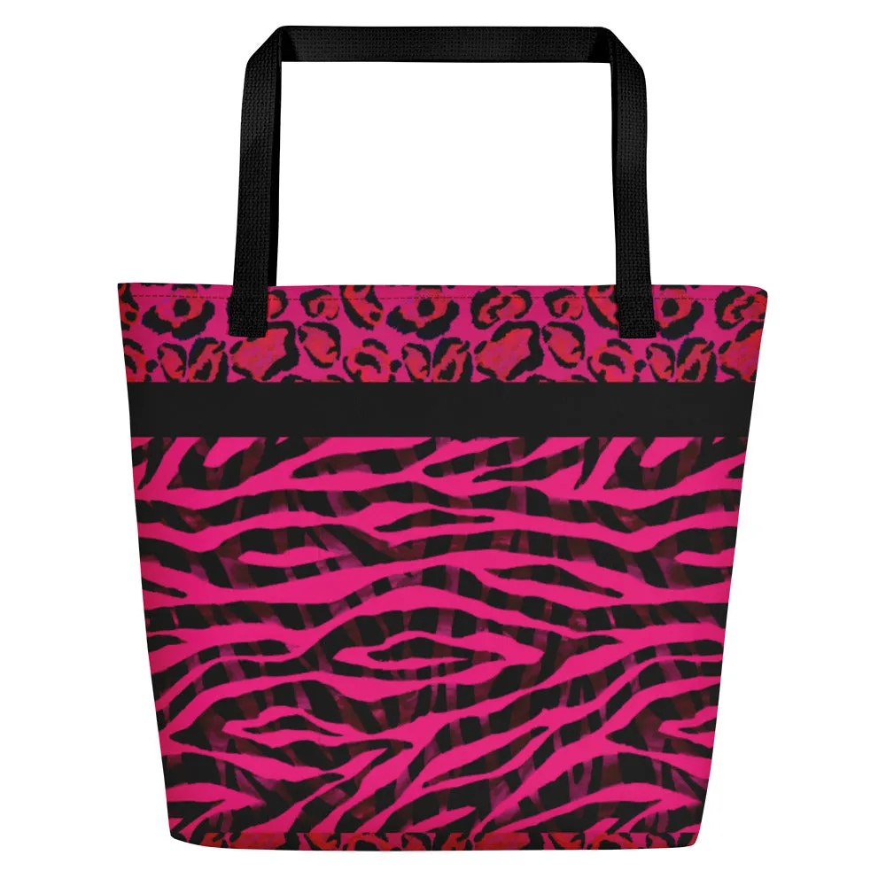 Hot Pink Animal Pattern - Beach Bag
