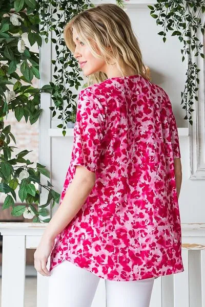 Hot Pink Short Sleeve Crisscross Babydoll Top
