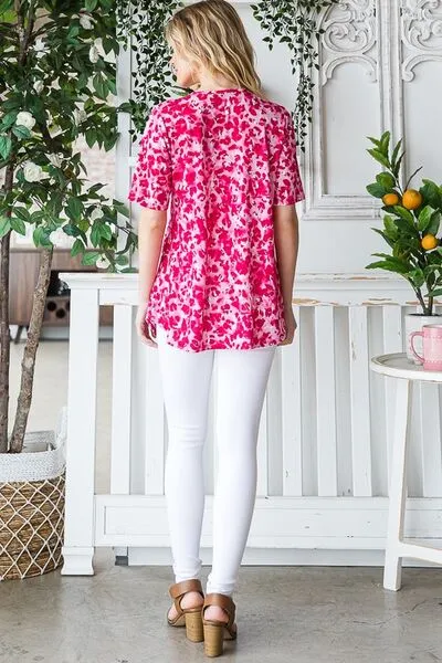 Hot Pink Short Sleeve Crisscross Babydoll Top