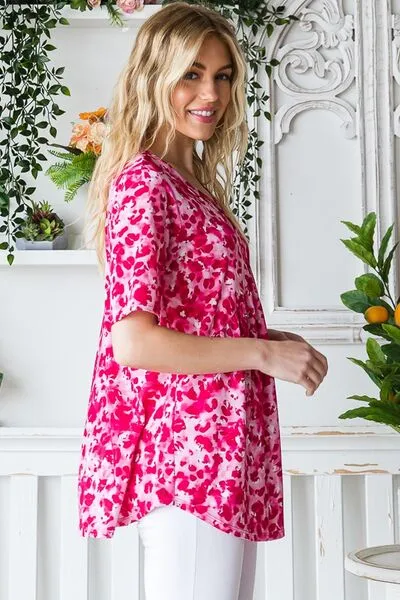 Hot Pink Short Sleeve Crisscross Babydoll Top