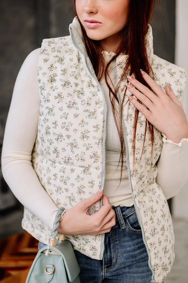 In Reverse Floral Reversible Puffer Vest