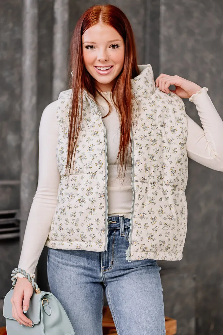 In Reverse Floral Reversible Puffer Vest