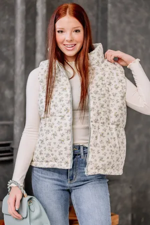In Reverse Floral Reversible Puffer Vest