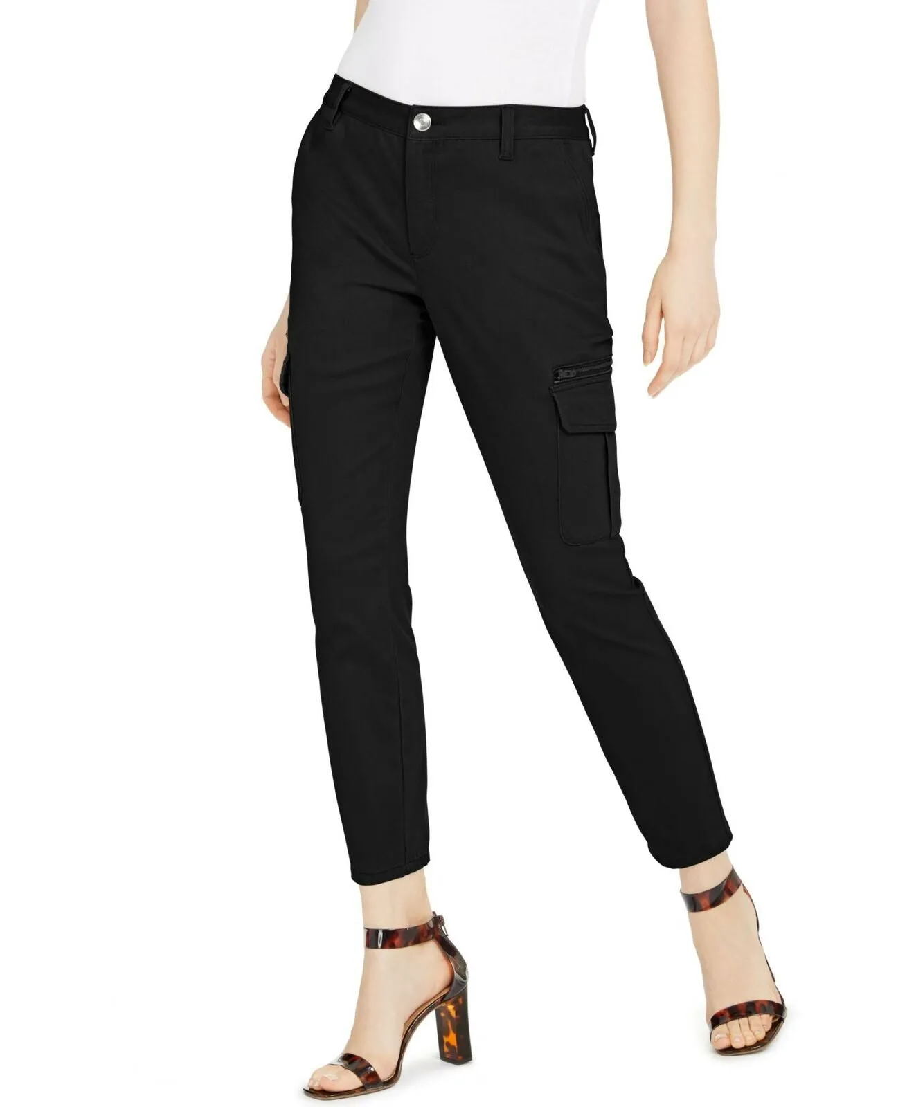 INC International Concepts Women's Petite Skinny Utility Pants Deep Black 2P