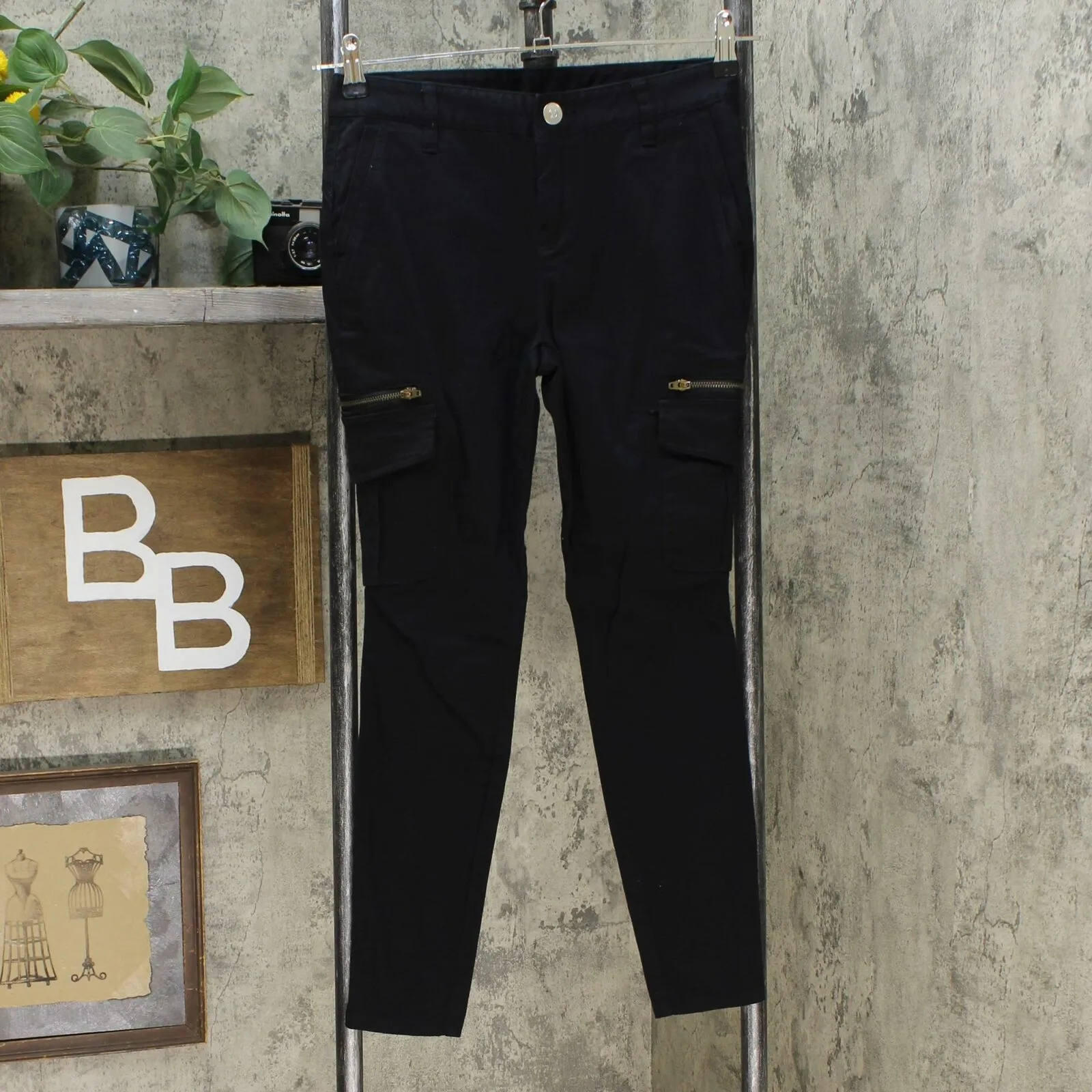 INC International Concepts Women's Petite Skinny Utility Pants Deep Black 2P