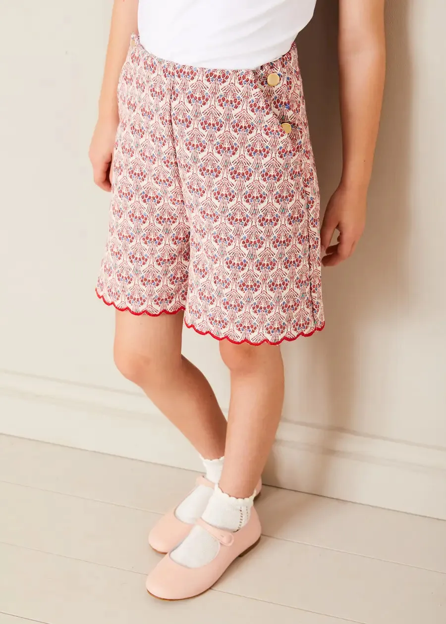 Iris Jacquard Button Detail Shorts in Red (4-12yrs)