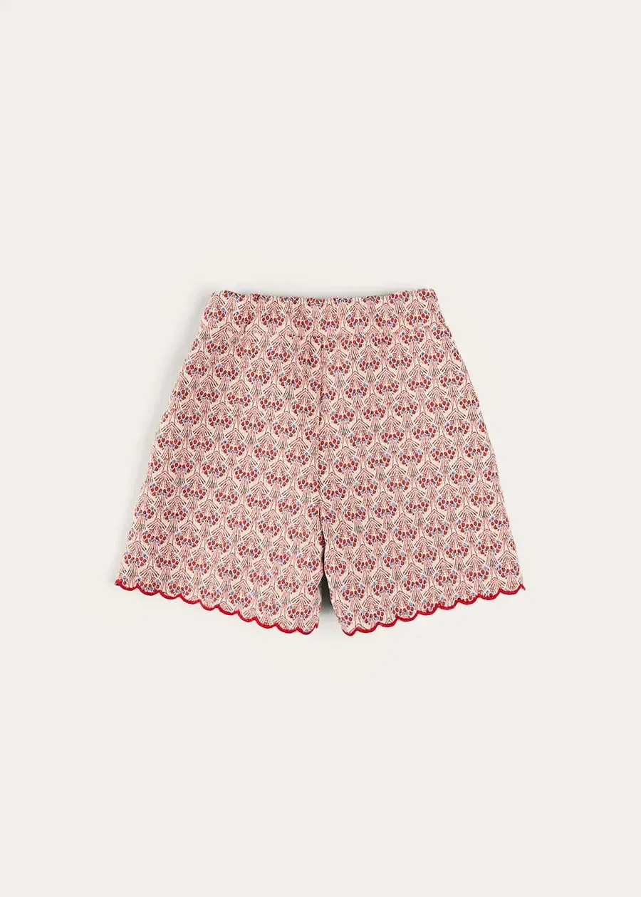 Iris Jacquard Button Detail Shorts in Red (4-12yrs)