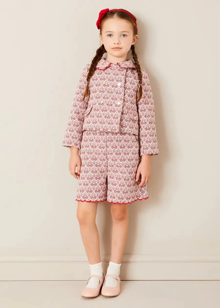 Iris Jacquard Button Detail Shorts in Red (4-12yrs)