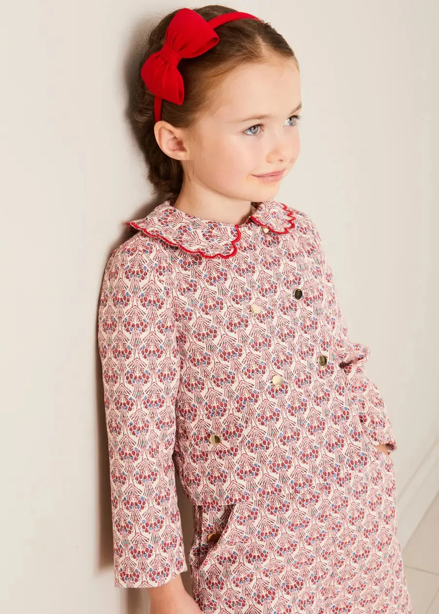 Iris Jacquard Button Detail Shorts in Red (4-12yrs)