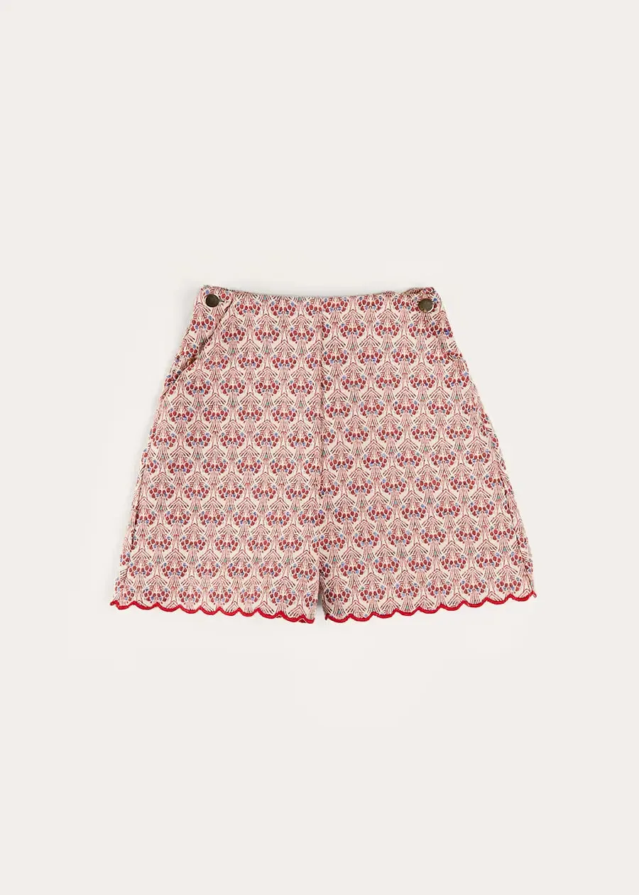 Iris Jacquard Button Detail Shorts in Red (4-12yrs)