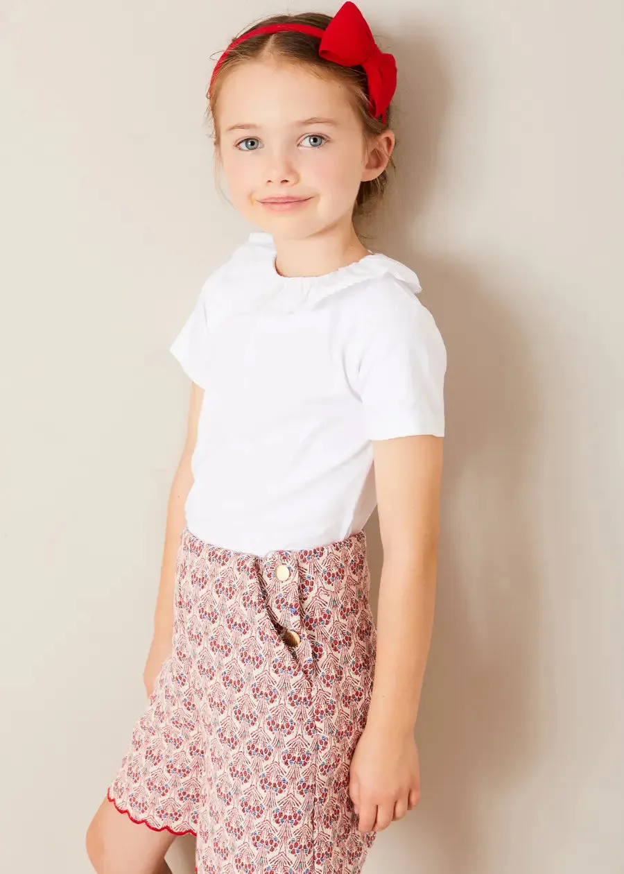 Iris Jacquard Button Detail Shorts in Red (4-12yrs)