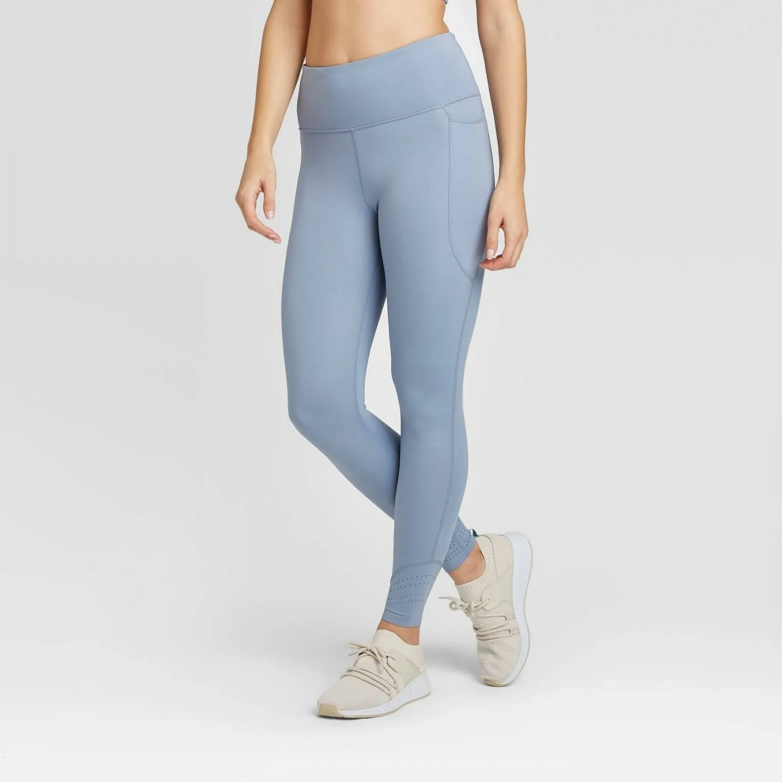 JoyLab Women's High-Waisted 7/8 Laser Cut Leggings Blue Large