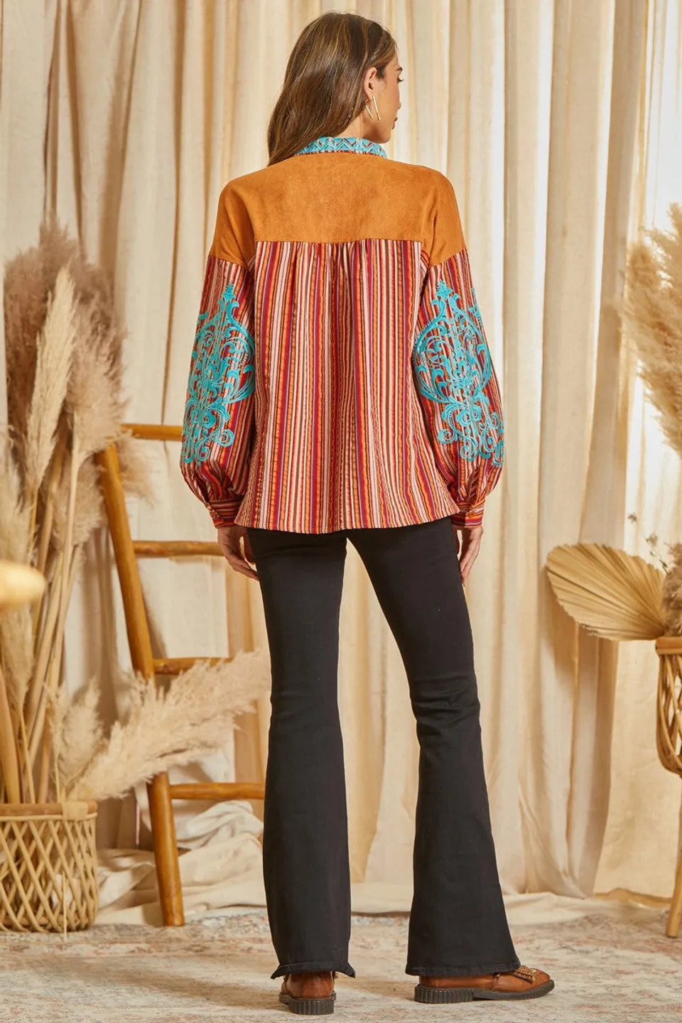 Kaylee Striped Top With Suede Panel
