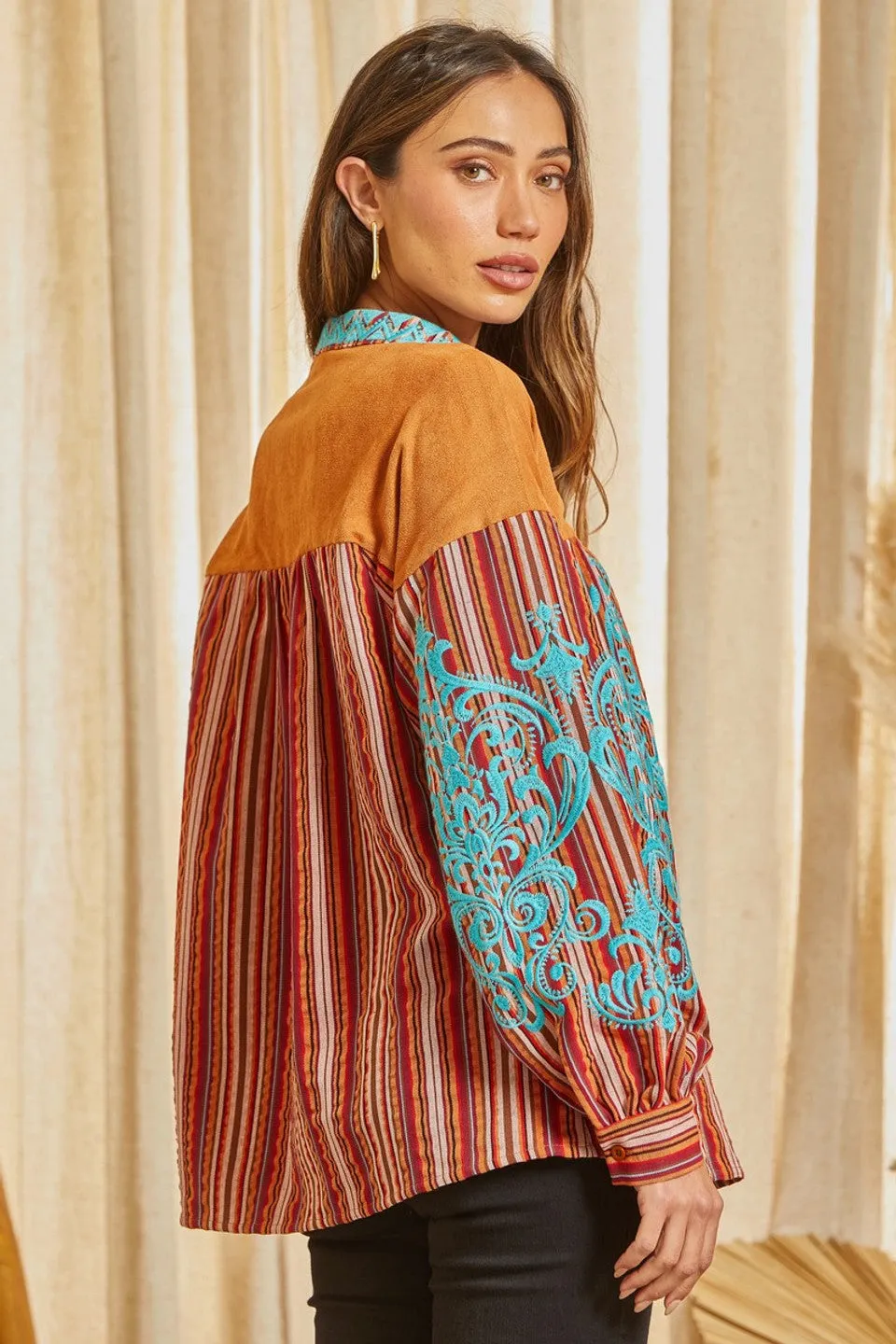 Kaylee Striped Top With Suede Panel