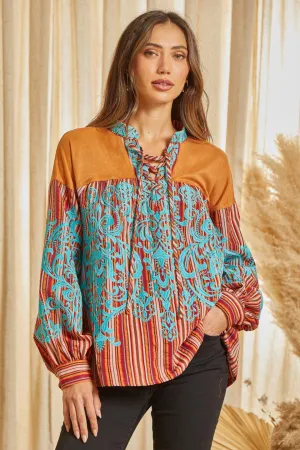Kaylee Striped Top With Suede Panel