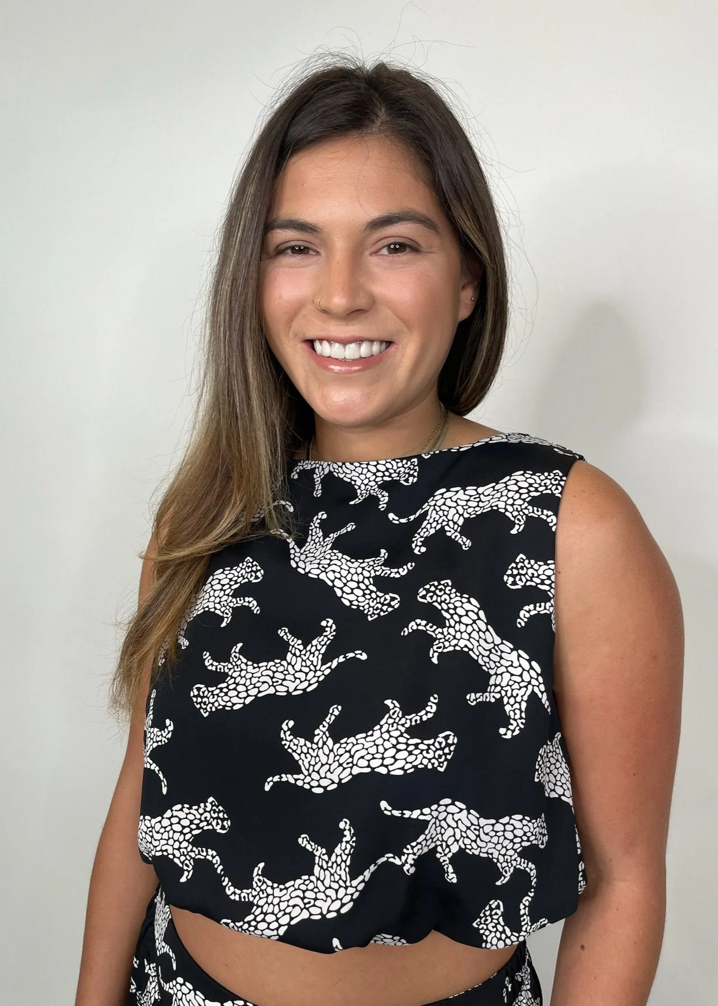 KLD Animal Print Bubble Hem Crop Top Black