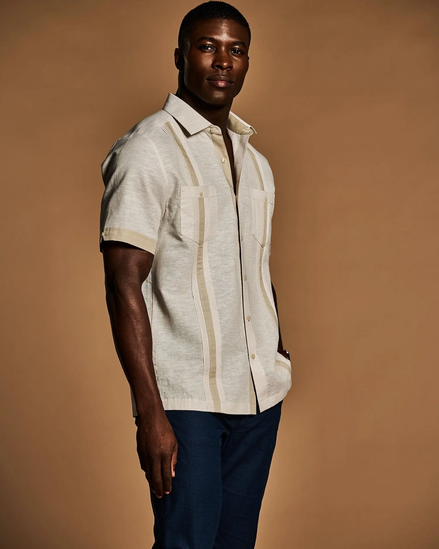 Linen Blend Cross Dye Guayabera Shirt