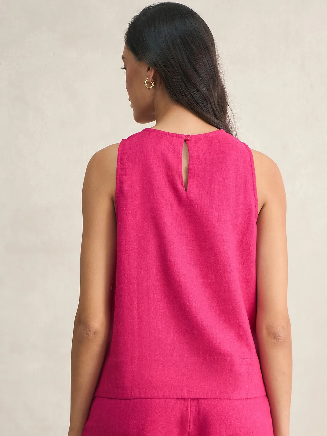Linen Blend Pink Asymmetrical Top