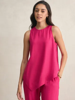 Linen Blend Pink Asymmetrical Top