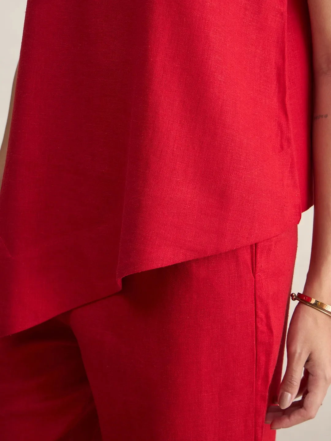 Linen Blend Red Asymmetrical Top