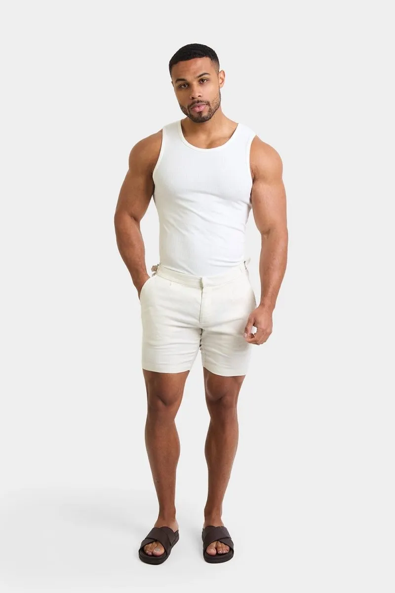 Linen Blend Side Adjuster Shorts in Chalk