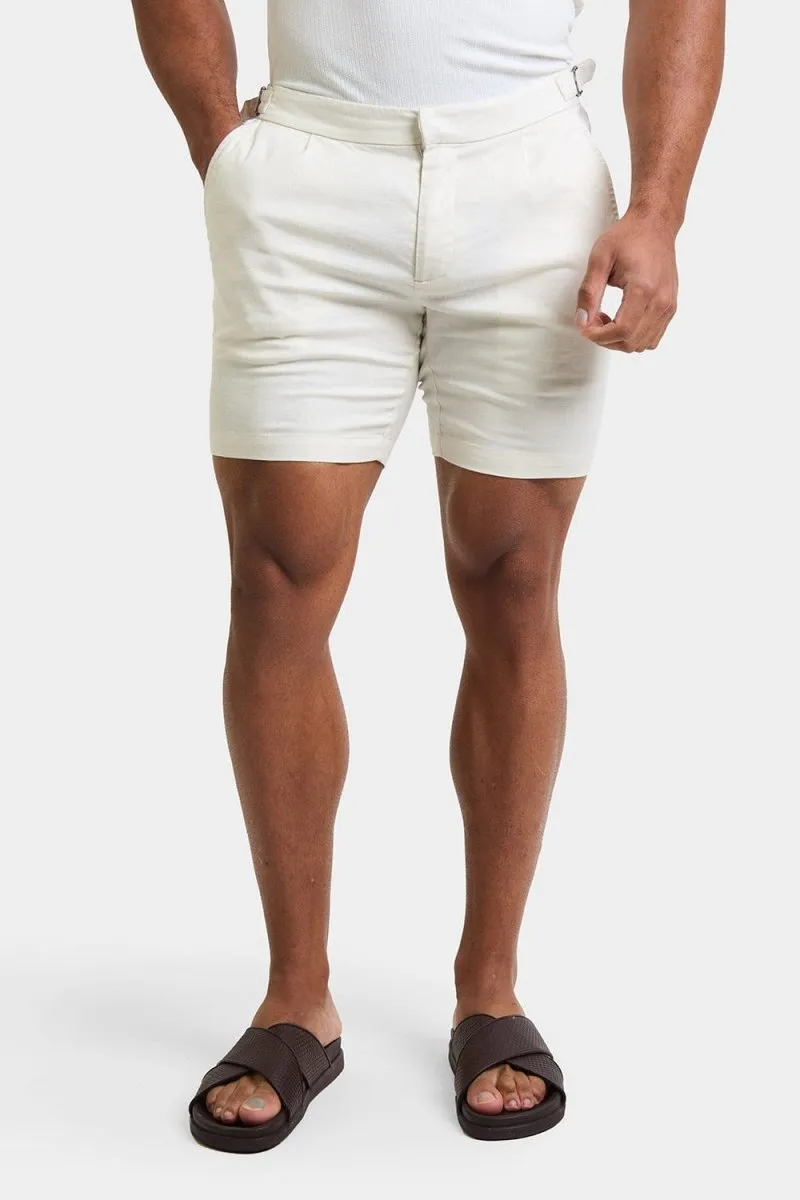 Linen Blend Side Adjuster Shorts in Chalk