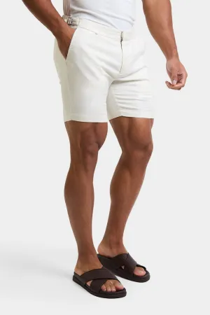 Linen Blend Side Adjuster Shorts in Chalk