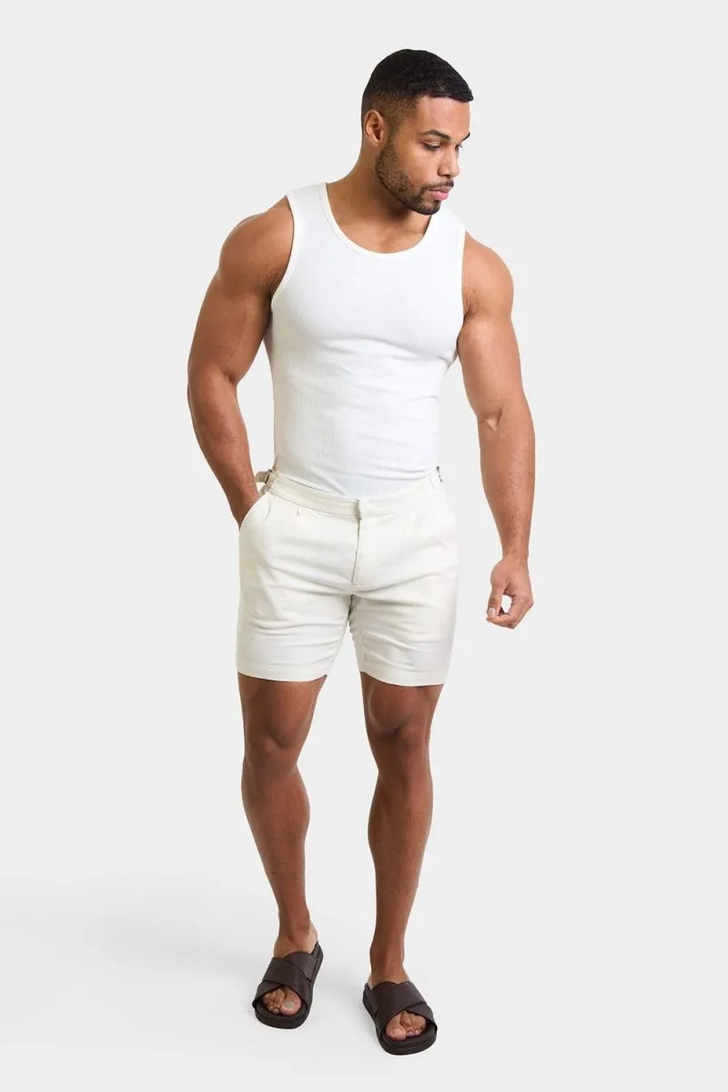 Linen Blend Side Adjuster Shorts in Chalk
