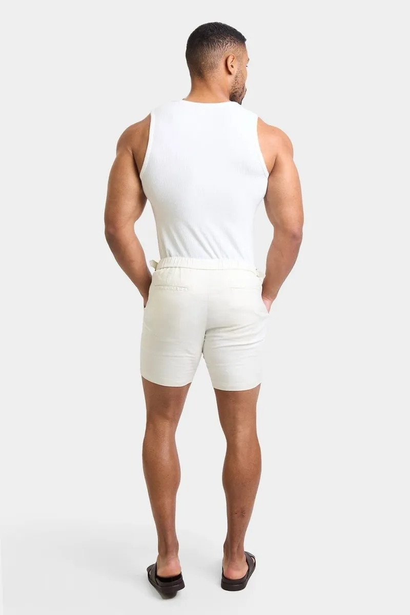 Linen Blend Side Adjuster Shorts in Chalk