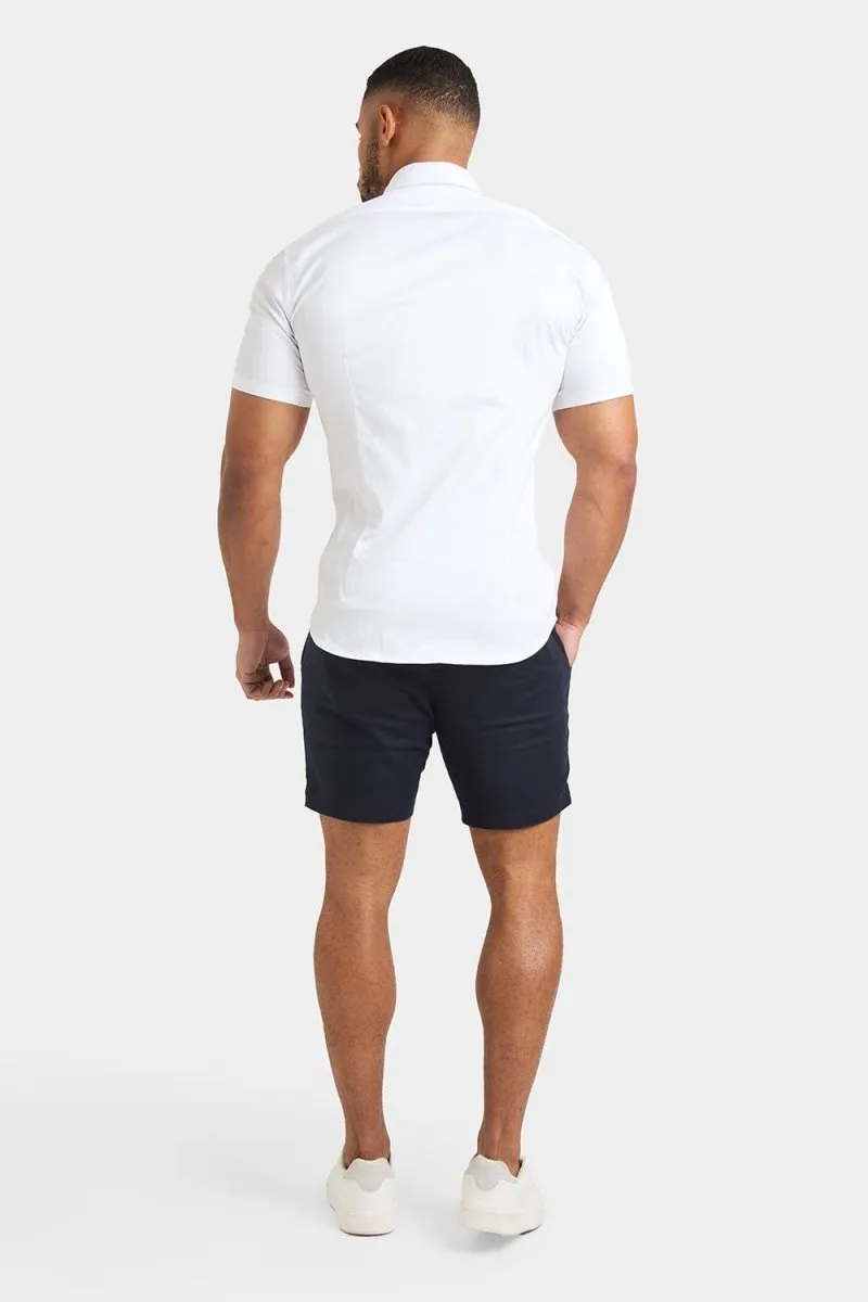 Linen Blend Side Adjuster Shorts in Navy