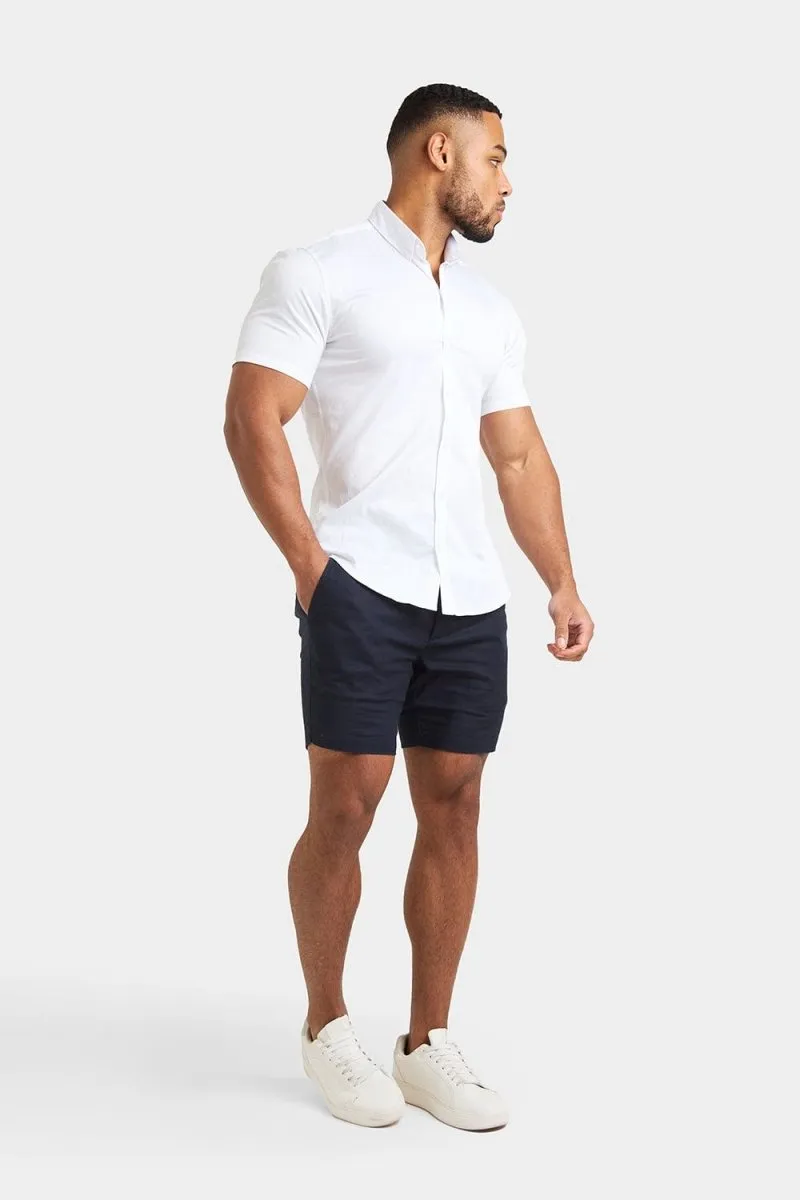 Linen Blend Side Adjuster Shorts in Navy