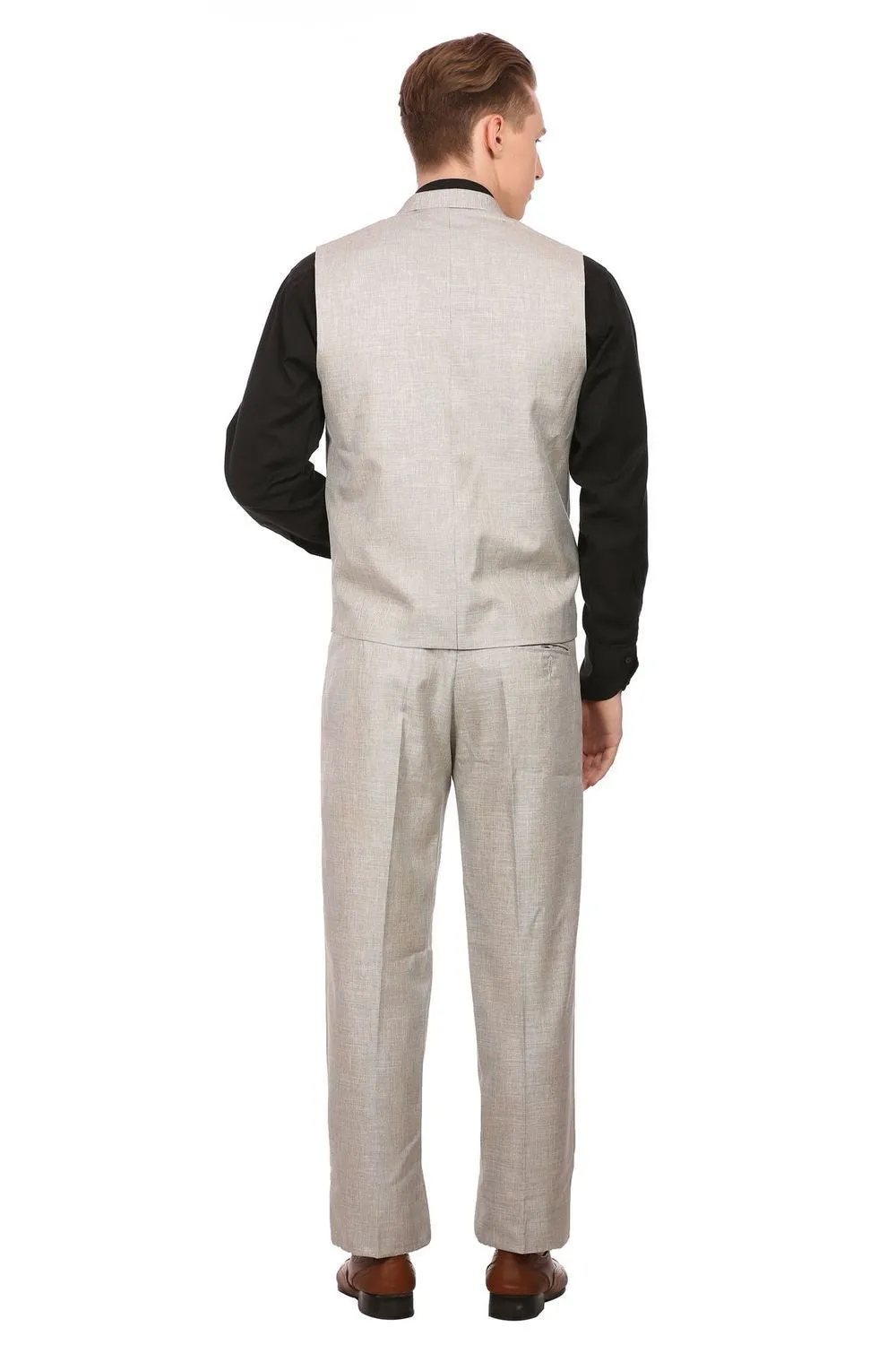 Linen Blend Silver Vest and Pant Set