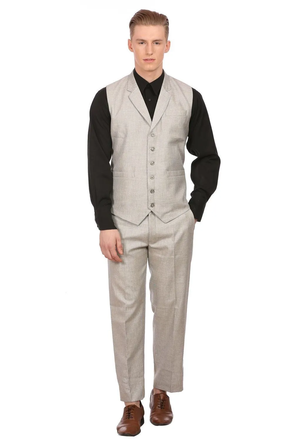 Linen Blend Silver Vest and Pant Set