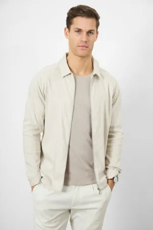 Linen Blend Zip Through Jacket in Oatmeal