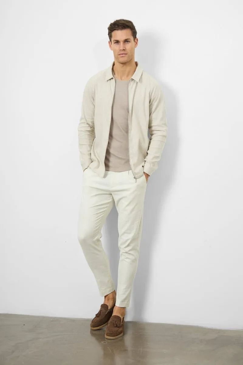 Linen Blend Zip Through Jacket in Oatmeal
