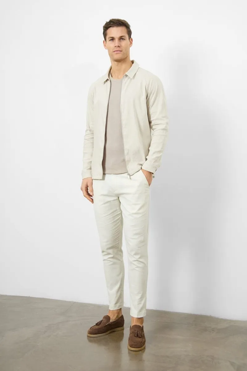 Linen Blend Zip Through Jacket in Oatmeal